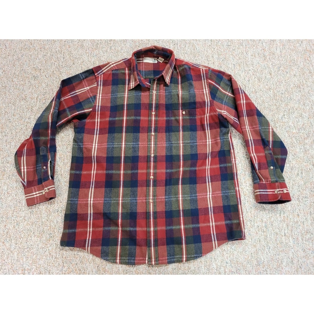 Vintage Fieldmaster Shirt Mens XLT Tall Red Blue Plaid Button Up Flannel Outdoor